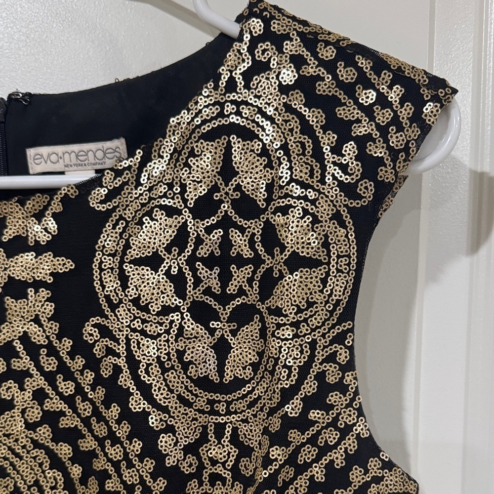 Eva Mendes for New York & Company Black and Gold Sequin Mini Dress - Picture 4 of 8